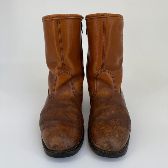 Vtg Field And Stream Boots Mens 9.5 C Insulated Leather USA Made Work Zip Brown - Picture 3 of 12